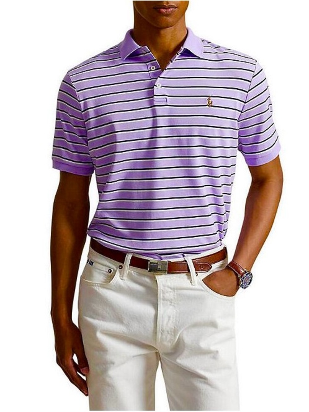 Polo Ralph Lauren Classic Fit Men's Size XL Purple Striped Polo Shirt Flesh Pony